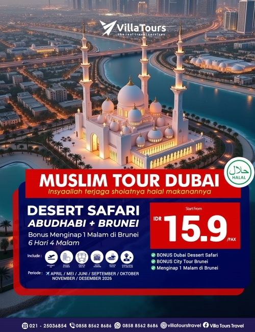 DUBAI ABUDHABI BONUS DESSERT SAFARI + CITY TOUR BRUNEI 6 HARI 