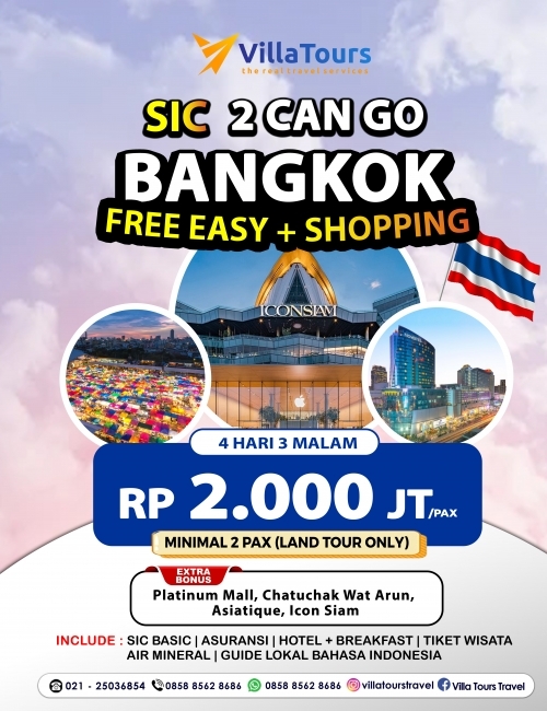 SIC 2 CAN GO BANGKOK FREE EASY + SHOPPING TOUR 4D3N