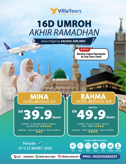 UMRAH AKHIR RAMADHAN BONUS KERETA CEPAT & THAIF 16 HARI 