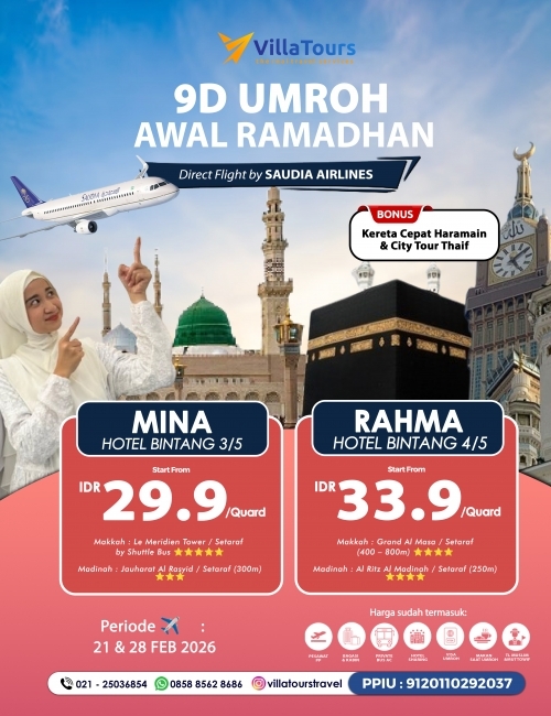 UMRAH AWAL RAMADHAN BONUS KERETA CEPAT & THAIF 9 HARI