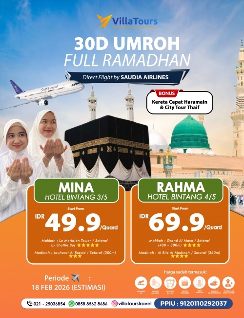 UMRAH FULL RAMADHAN BONUS KERETA CEPAT HARAMAIN 28 - 30 HARI