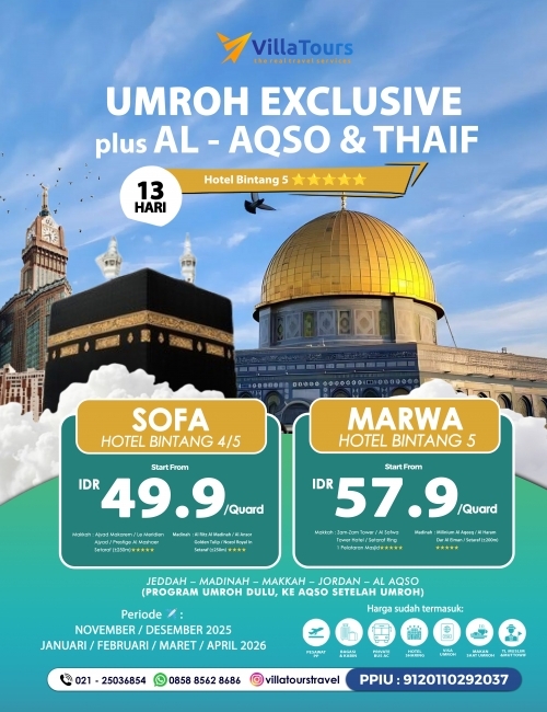UMROH PLUS AL AQSA (PETRA & SAHABI) FREE THAIF 13 HARI