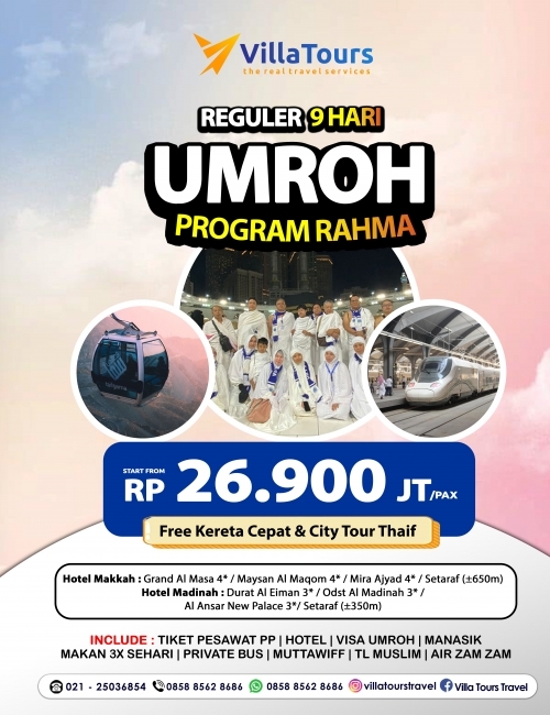UMROH RAHMA FREE KERETA CEPAT & CITY TOUR THAIF REGULER 9 HARI